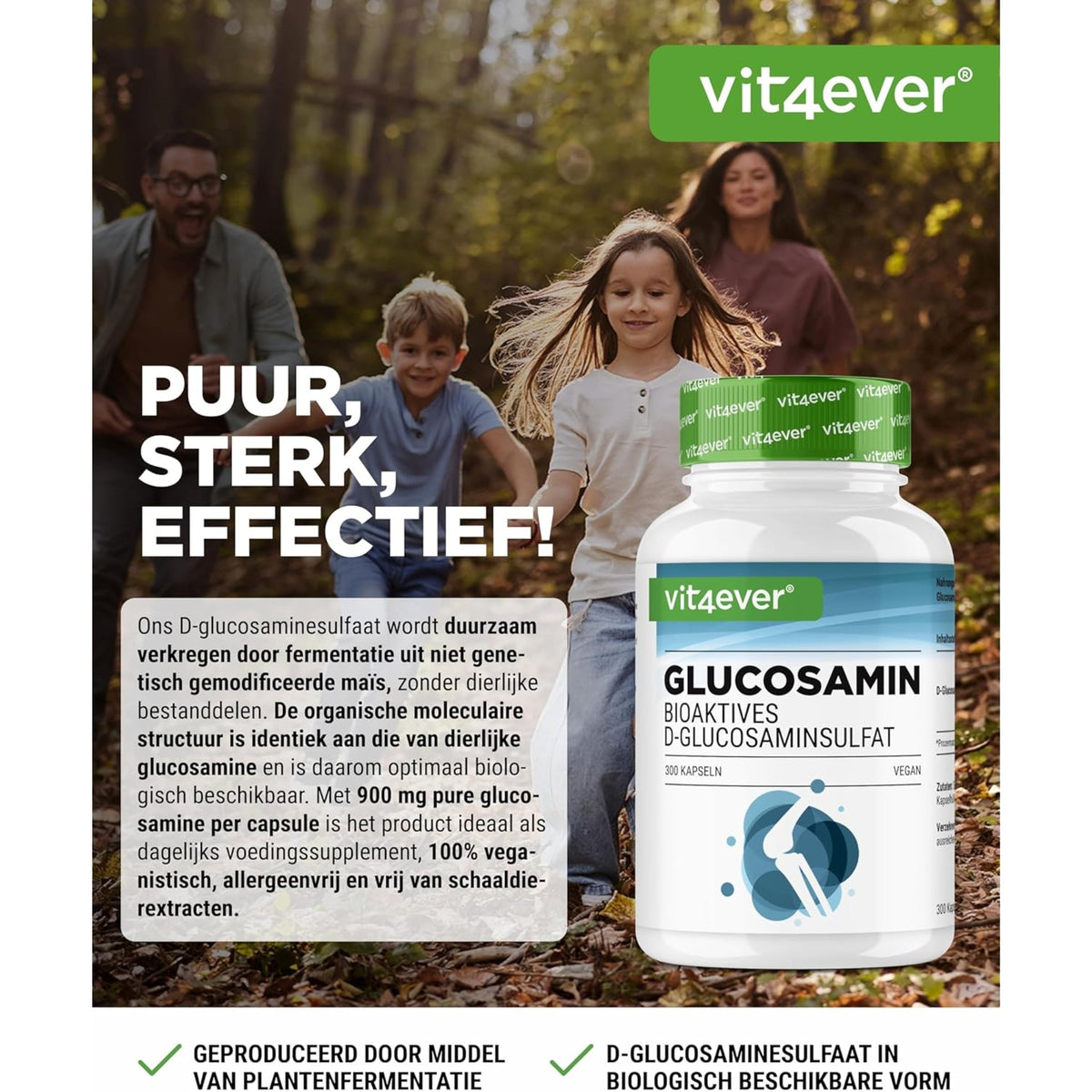 Vit4ever Glucosamine (Sulfate de D-Glucosamine) 900mg - complément d'acides aminés sans additifs inutiles