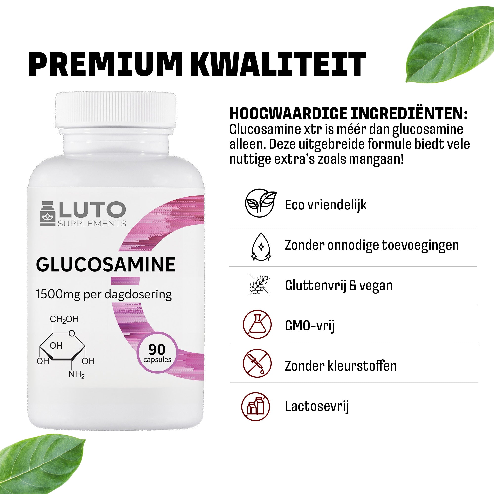 LUTO Glucosamine qualité premium - formule complète avec manganèse, sans colorants