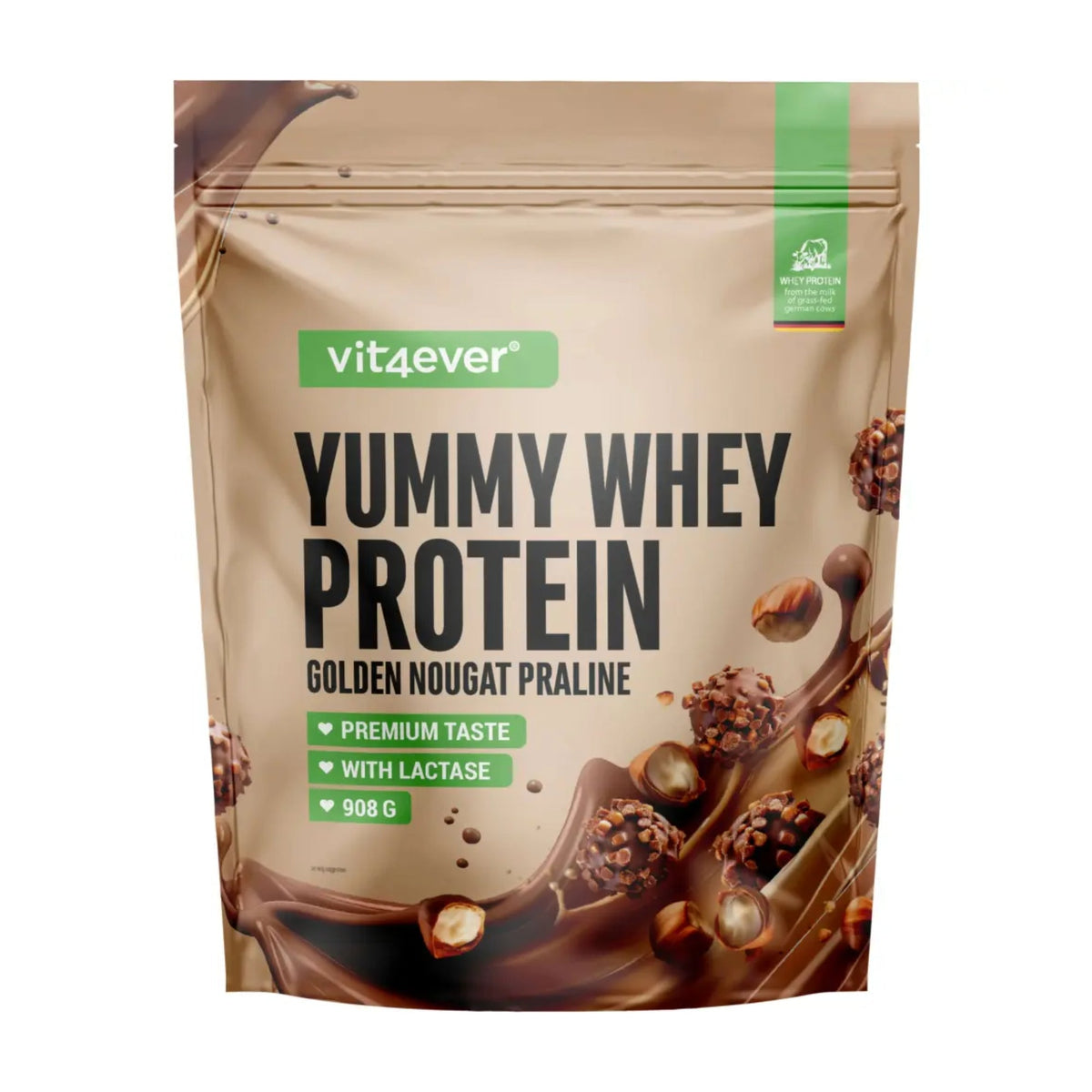 Vit4ever Yummy Whey Protein Golden Nougat Praline shake protéiné 908 grammes