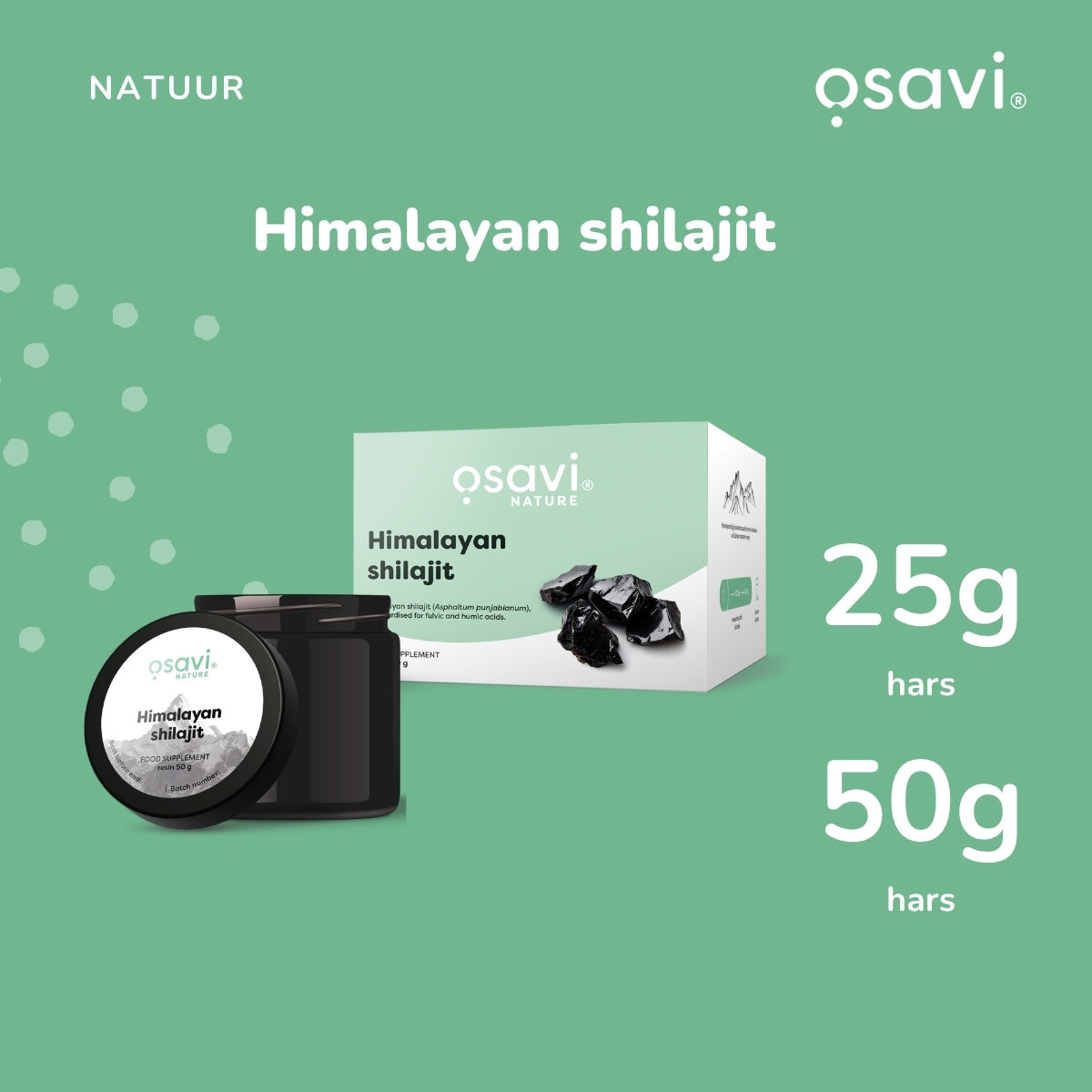 Résine Osavi Himalaya Shilajit - disponible en 25g et 50g, standardisée en acides fulvique et humique