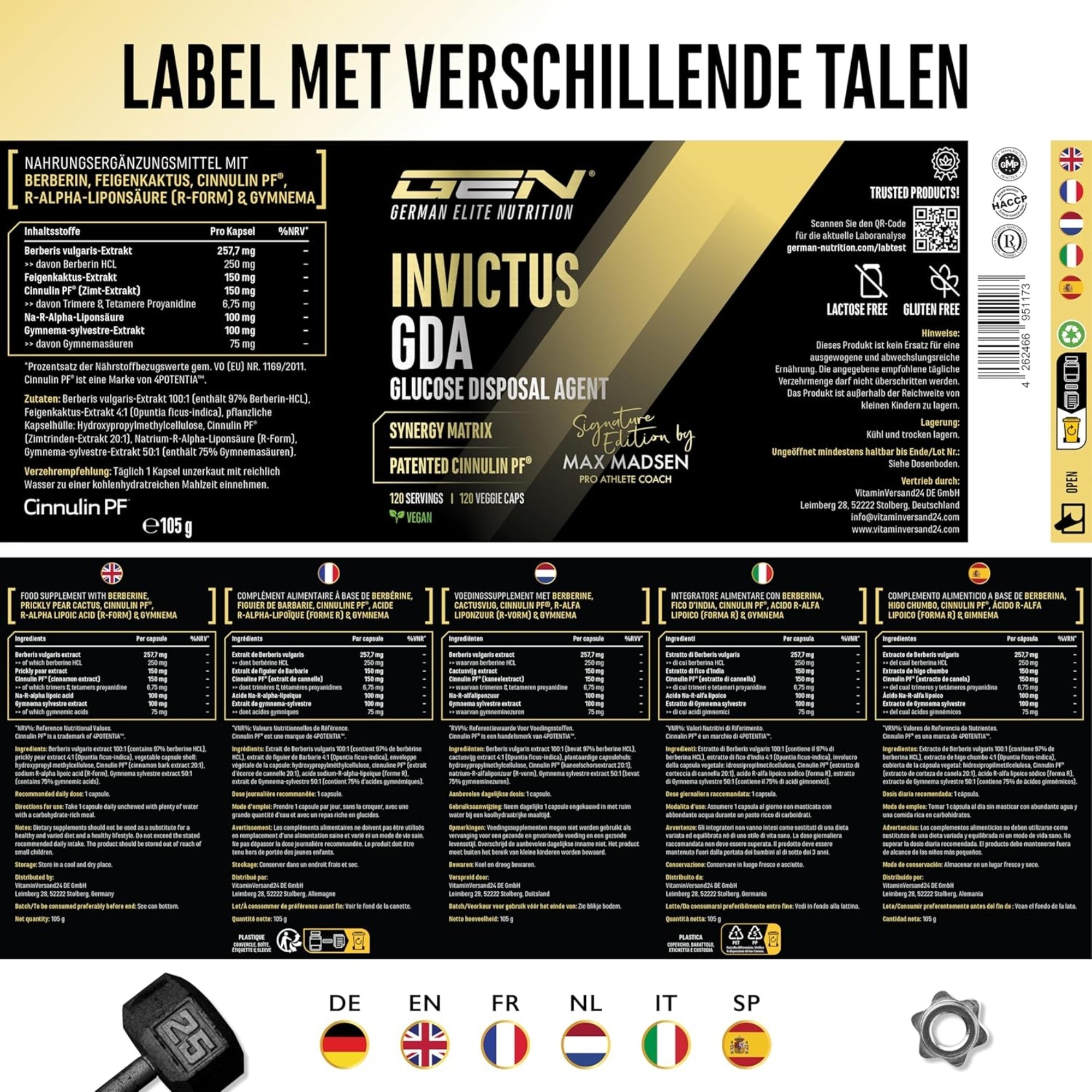Invictus GDA (Formule Glucose) | 120 gélules | German Elite Nutrition