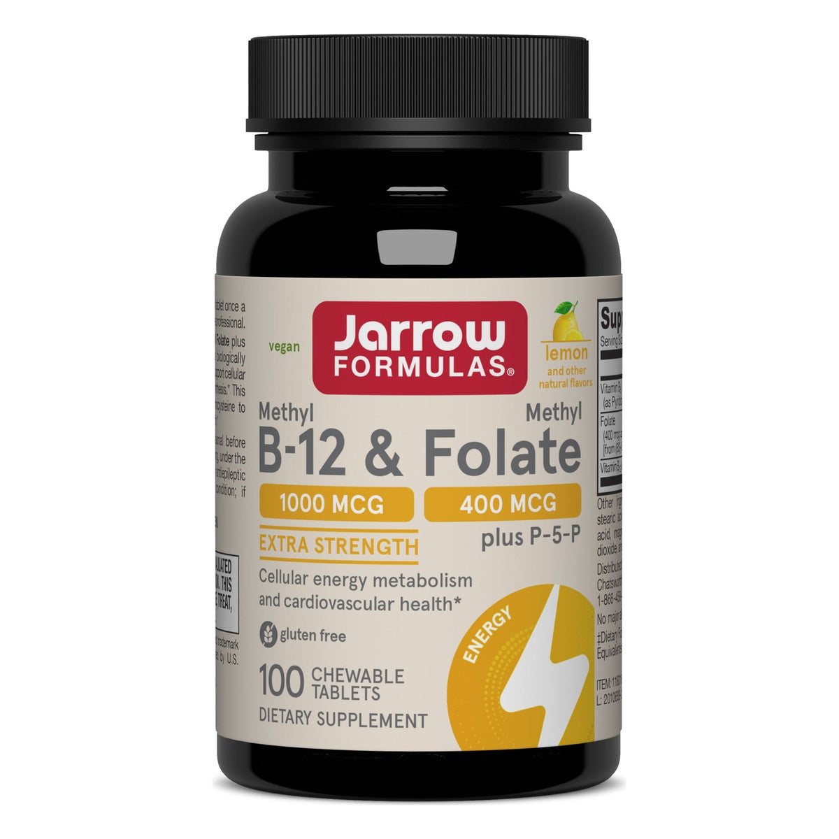Méthyl B12 1000mcg & Méthylfolate 400mcg Citron - 100 Comprimés à Croquer - Jarrow Formulas