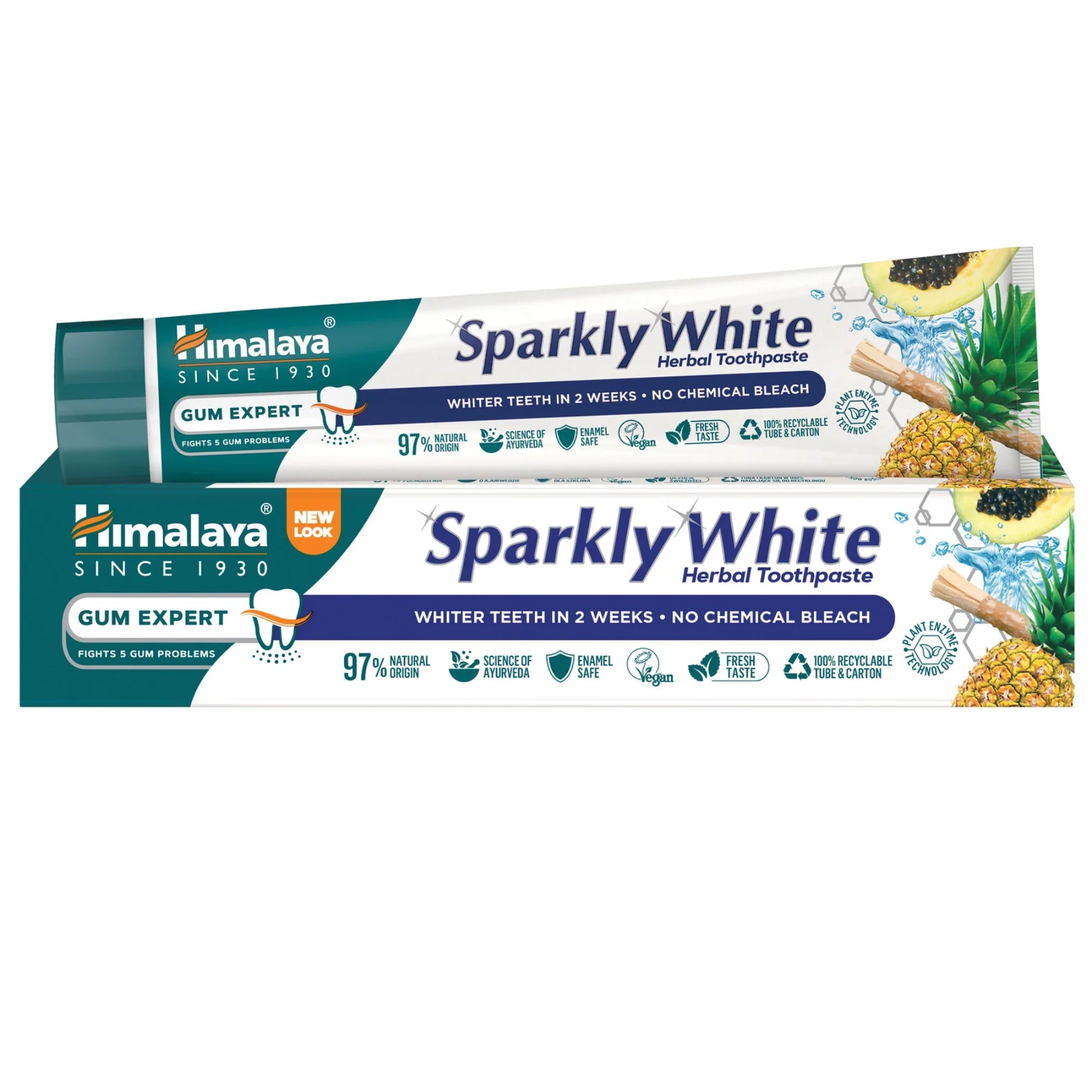 Himalaya Gum Expert Dentifrice Sparkly White 75 ml - dentifrice ayurvédique aux herbes sans fluor avec enzymes de papaye et miswak