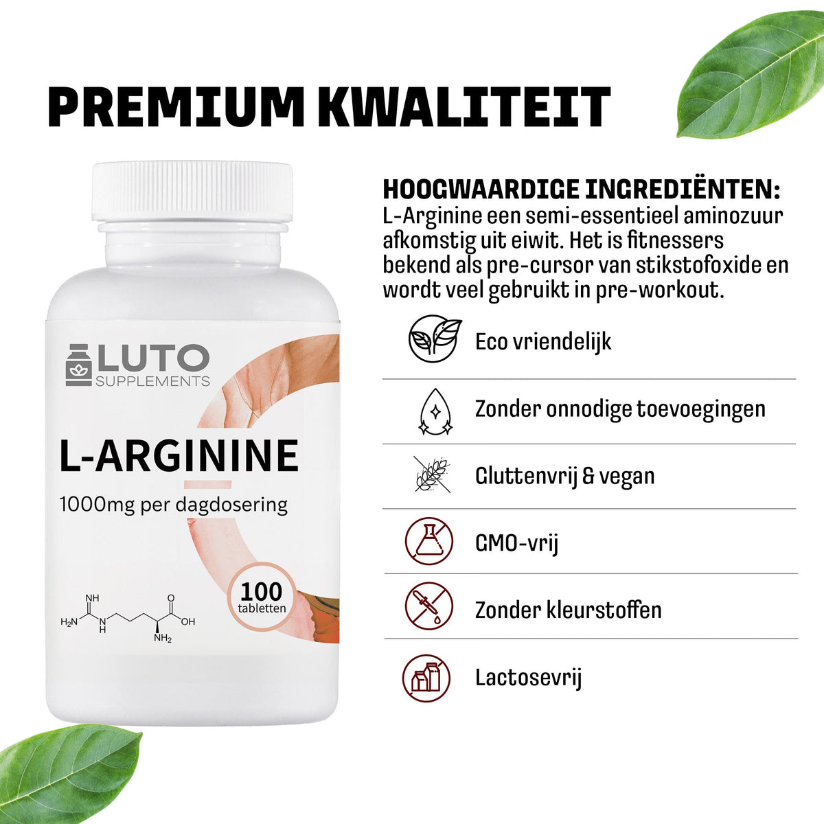 LUTO L-Arginine qualité premium - acide aminé semi-essentiel et précurseur du monoxyde d'azote
