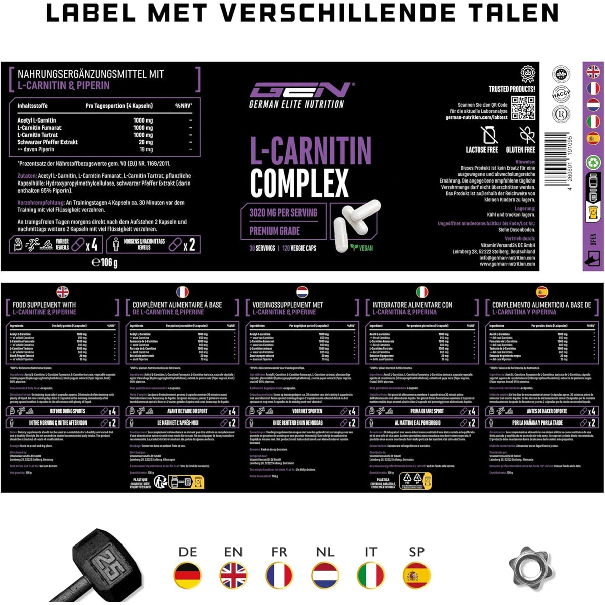 Complexe de L-carnitine étiquette multilingue GEN