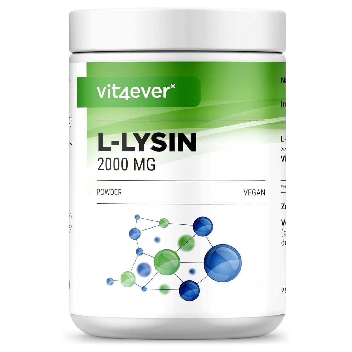 Vit4ever L-Lysine + Vitamine B6 Poudre 500 g - complément d'acides aminés | acheter en France