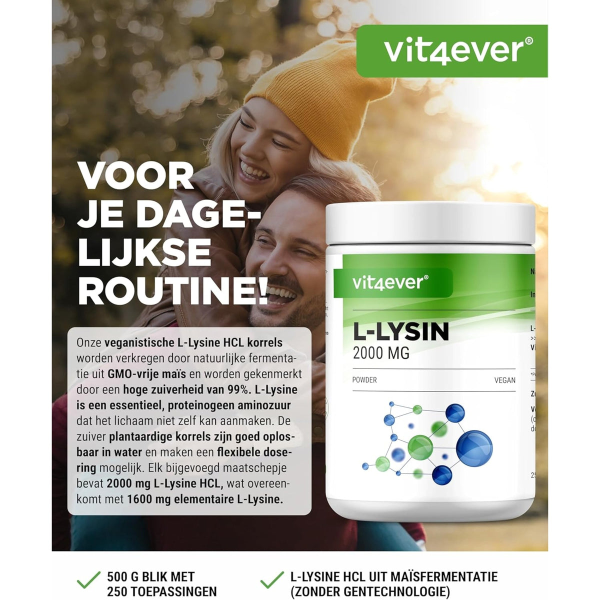 Vit4ever L-Lysine + Vitamine B6 Poudre - complément d'acides aminés sans ajouts inutiles