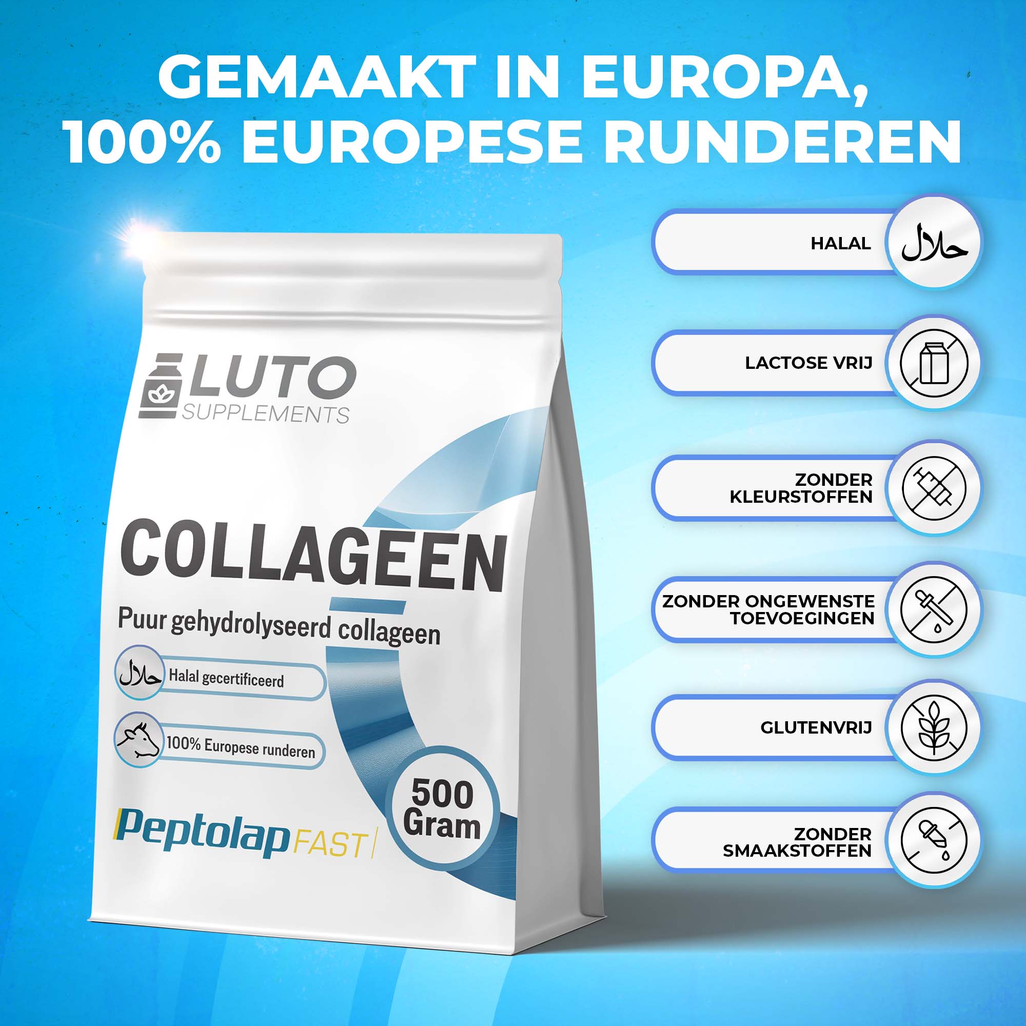 LUTO Peptolap Fast Collagène fabriqué en Europe - bovins 100% européens, halal et sans lactose