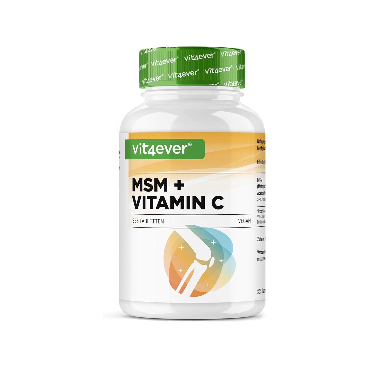 vit4ever msm + vitamine c complément - 365 comprimés vegan pour les articulations et la peau.