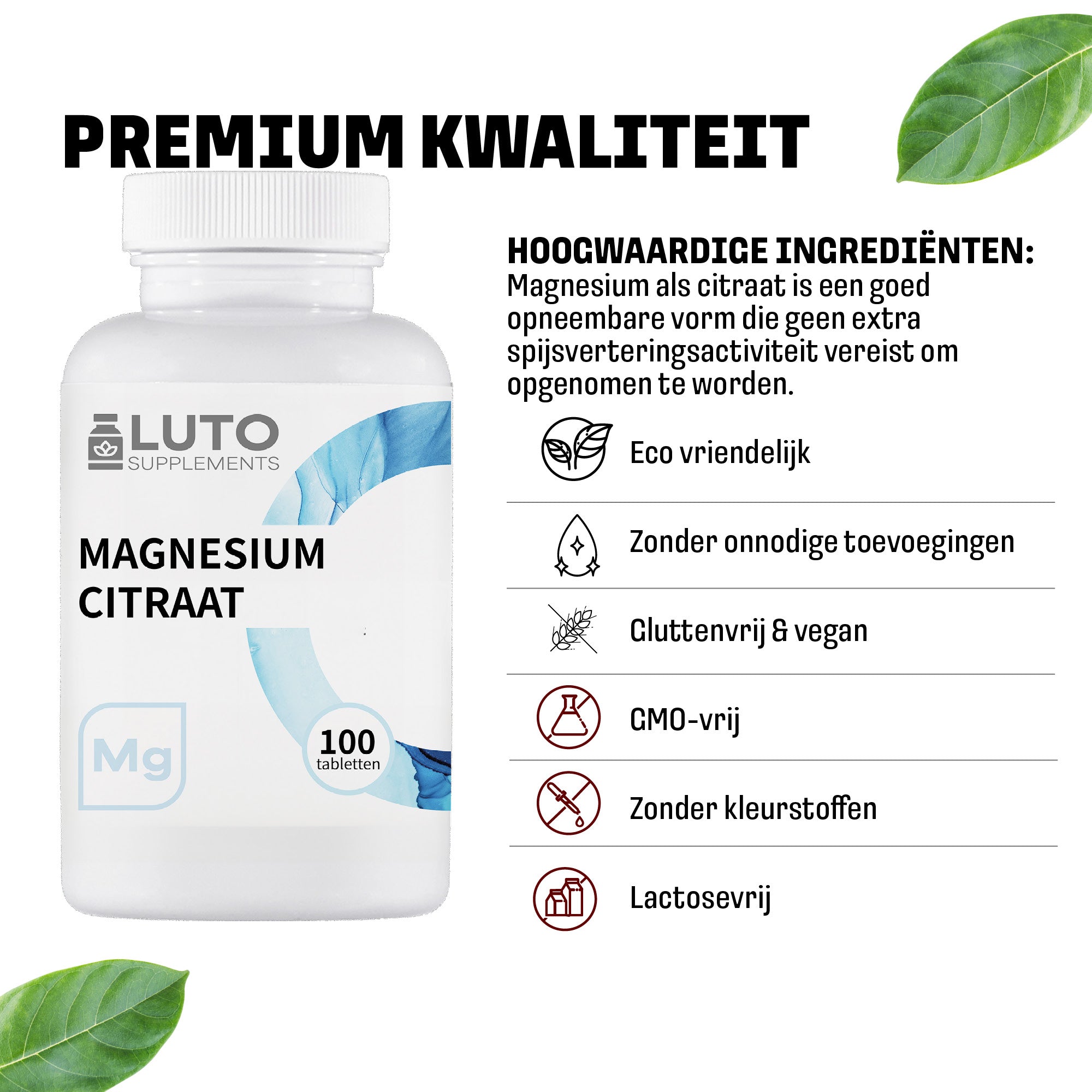 Qualité premium LUTO Citrate de Magnésium, comprimés de minéraux de haute qualité pour un usage quotidien