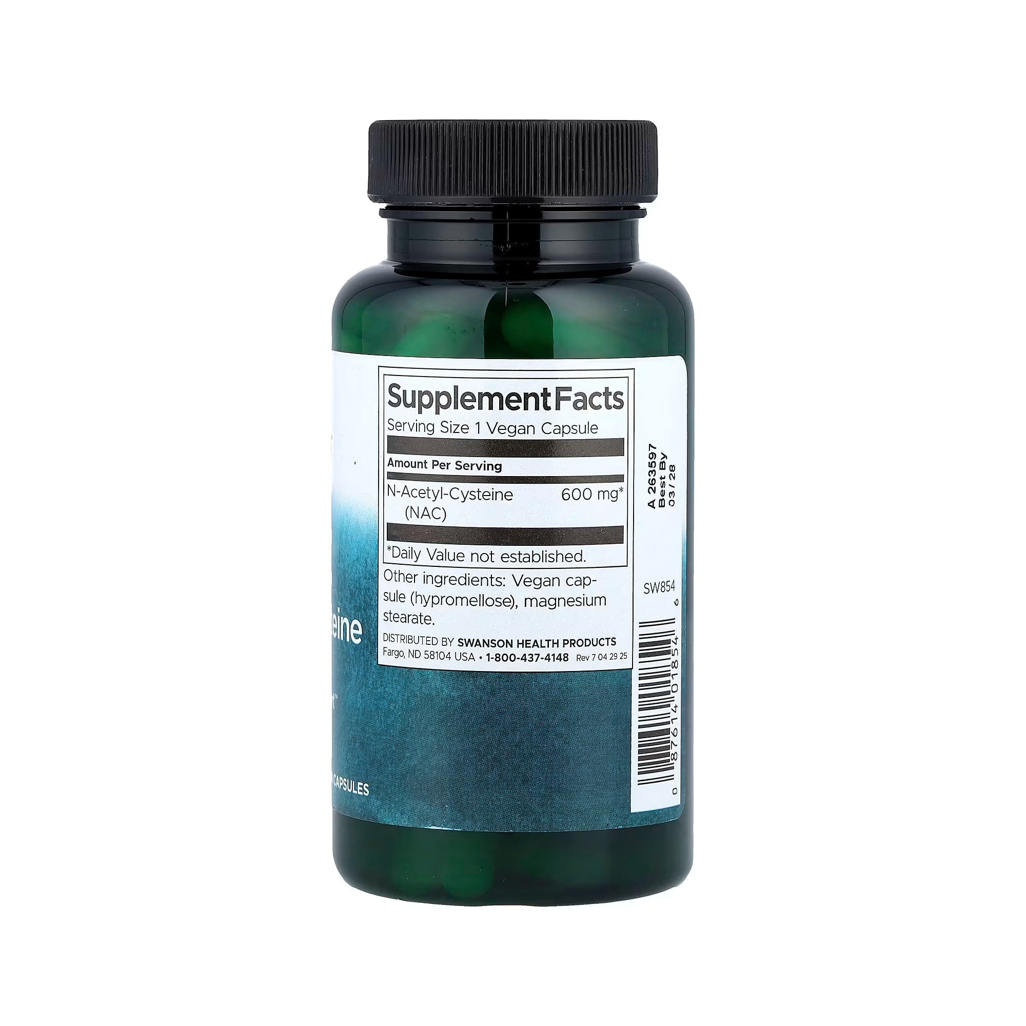 Swanson N-Acétyl-Cystéine (NAC) 600 mg 100 gélules véganes - complément alimentaire