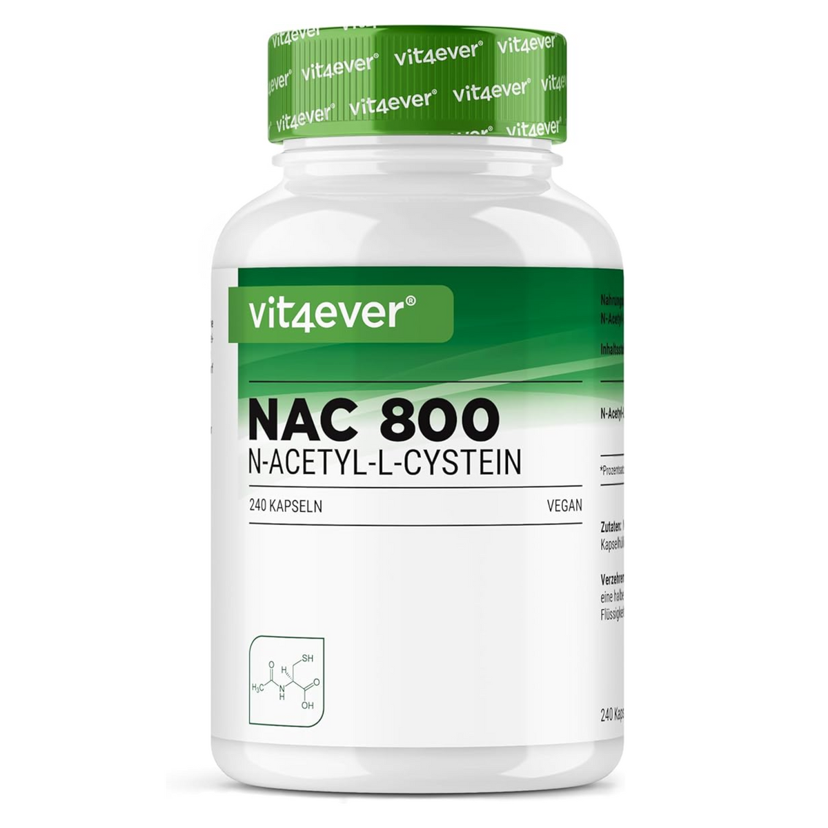 Vit4ever NAC N-Acétyl L-Cystéine 800mg 240 gélules - complément en acides aminés | acheter en France