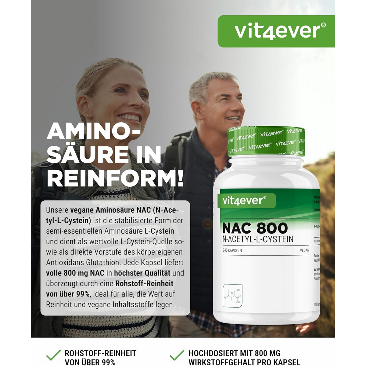 Vit4ever NAC N-Acétyl L-Cystéine 800mg - complément en acides aminés sans ajouts inutiles