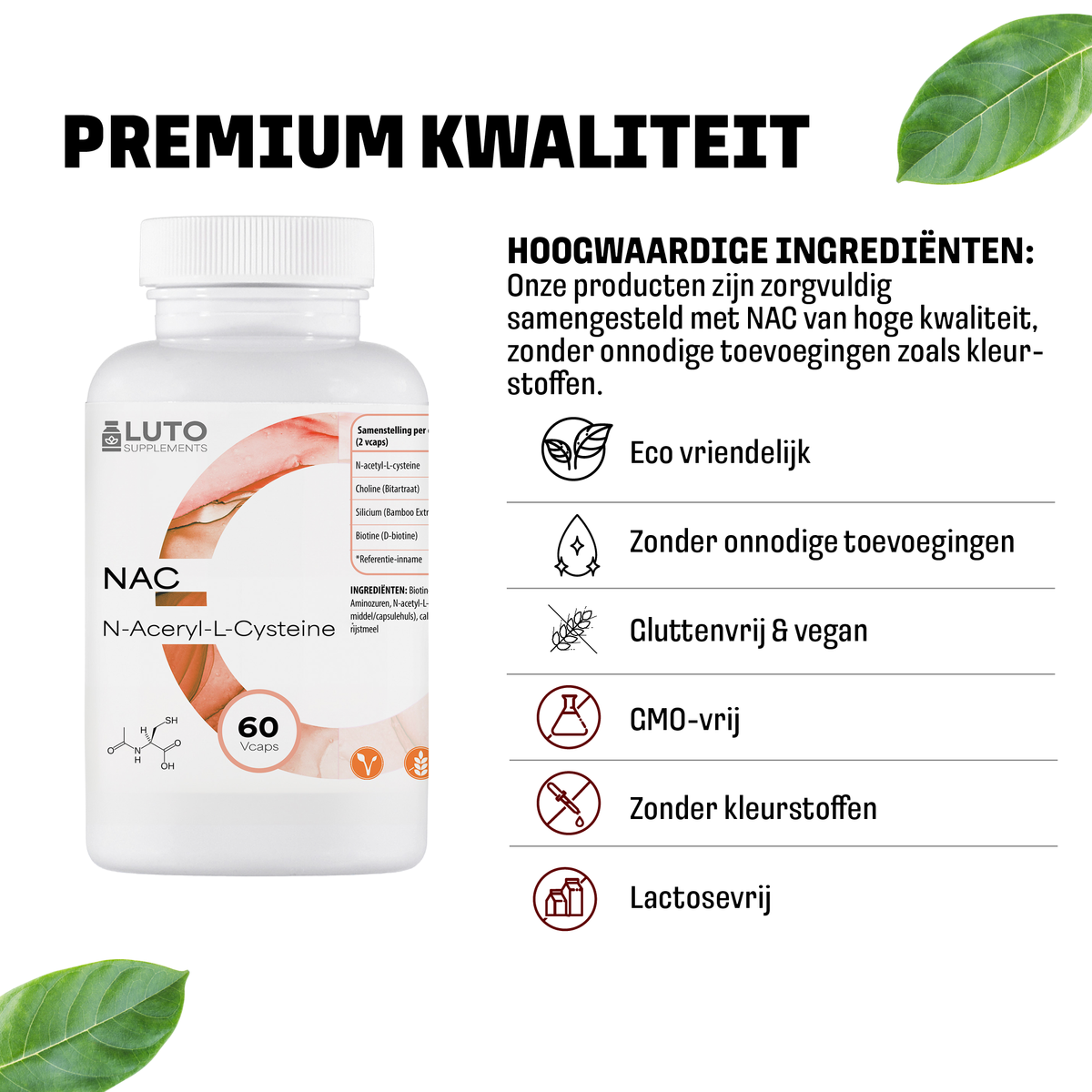 LUTO NAC complexe comparaison - 900mg N-Acétyl-L-Cystéine avec choline, biotine, vegan et certifié GMP