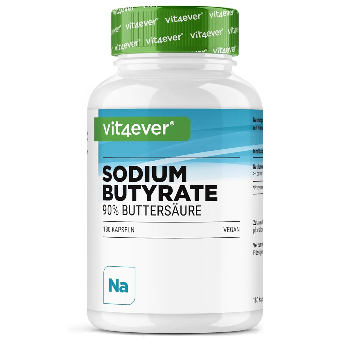 Vit4ever Butyrate de Sodium (Acide Butanoïque) 90% 180 gélules - complément d'acides aminés | acheter en France