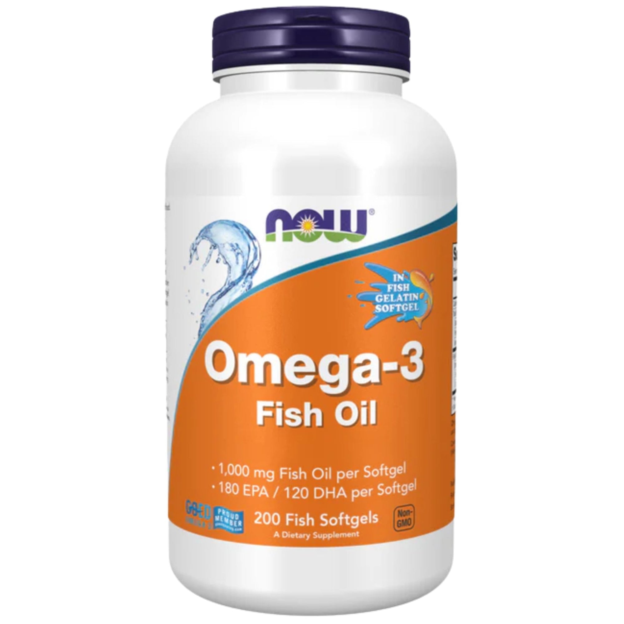 Oméga-3 Huile de Poisson Distillée Moléculairement 360mg EPA + 240mg DHA | 200 Capsules Molles | NOW Foods