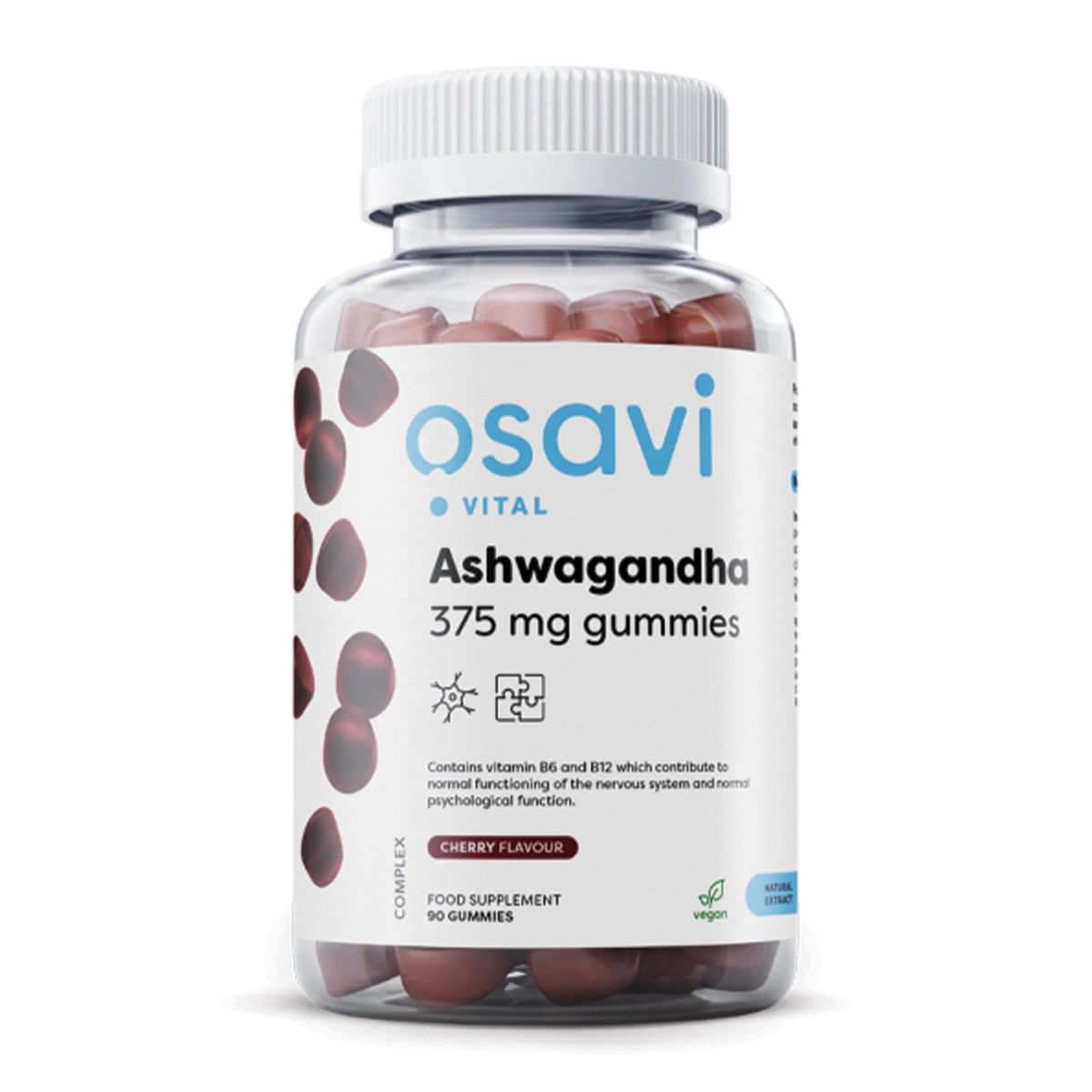 Osavi Ashwagandha Gummies 375mg avec vitamine B6 et B12 - 90 gummies vegan goût cerise | acheter en France