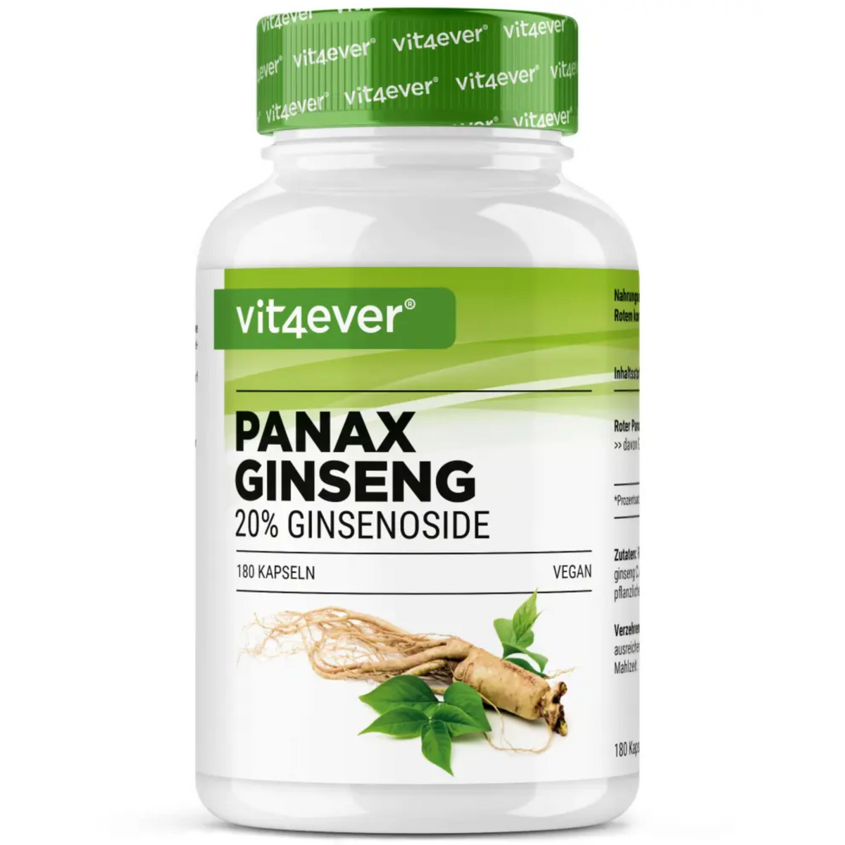 Vit4ever Extrait de Panax Ginseng 20:1 180 gélules - complément à base de plantes | acheter en France