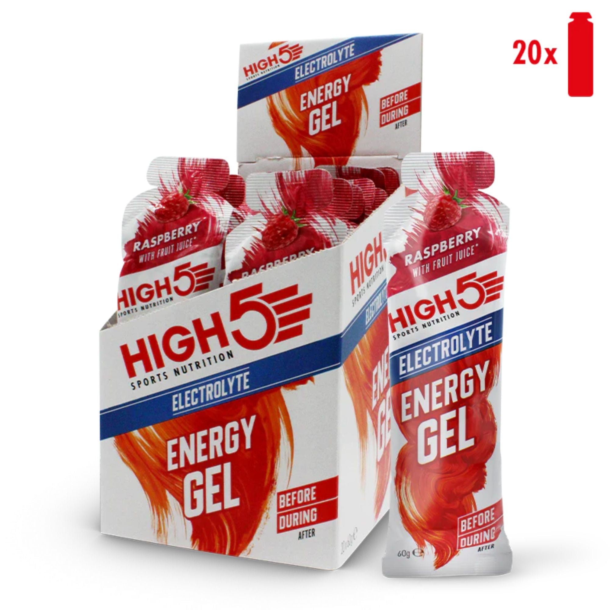 High5 Energy Gel Electrolyte Raspberry | 23 g de glucides par gel