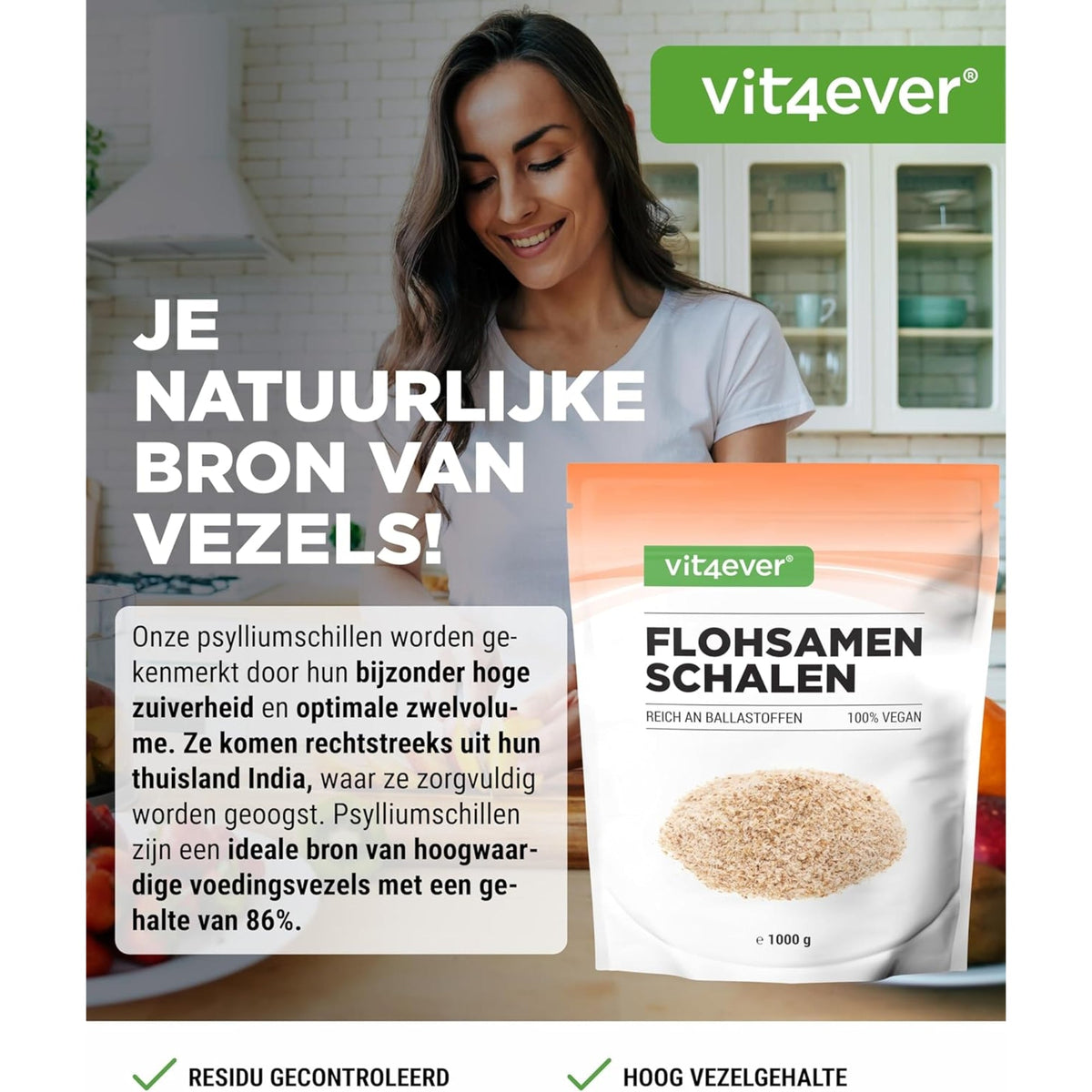 Vit4ever Fibres de Psyllium Psyllium Husk - complément à base de plantes sans ajouts inutiles