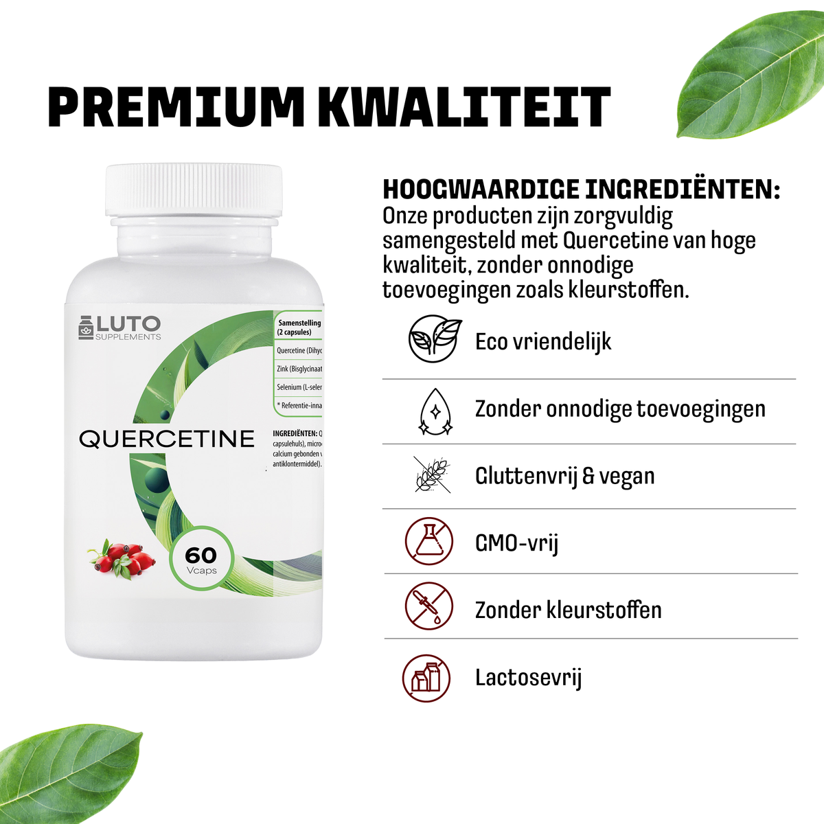 Qualité premium complément LUTO Quercétine - ingrédients naturels, vegan, sans gluten et sans lactose