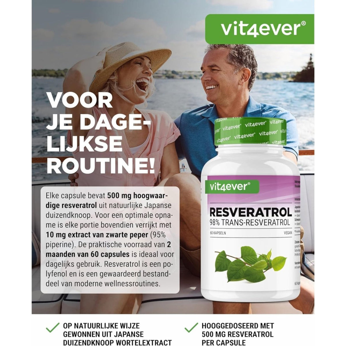 Vit4ever Resvératrol 500mg - complément à base de plantes sans ajouts inutiles