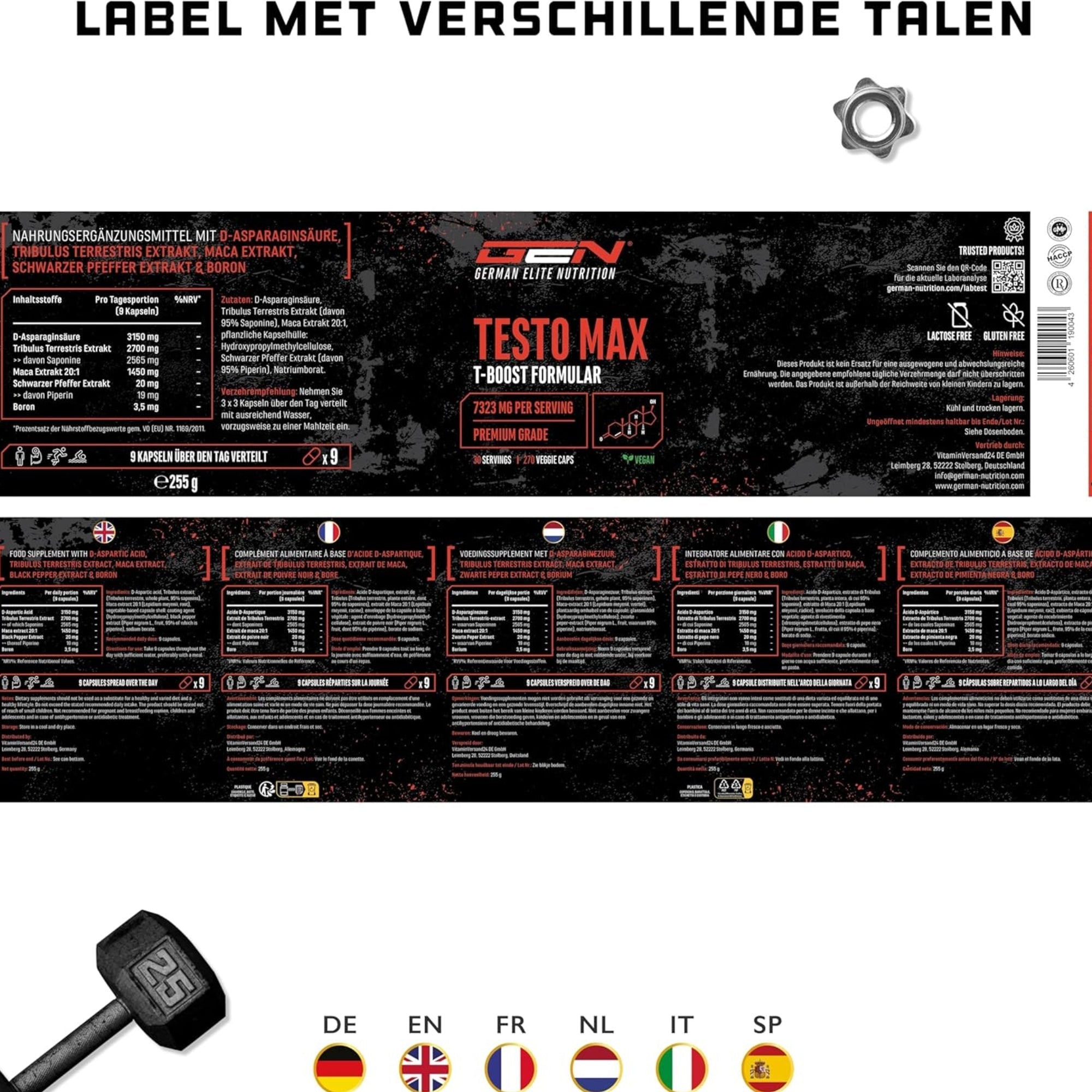 Testo Max GEN étiquette multilingue