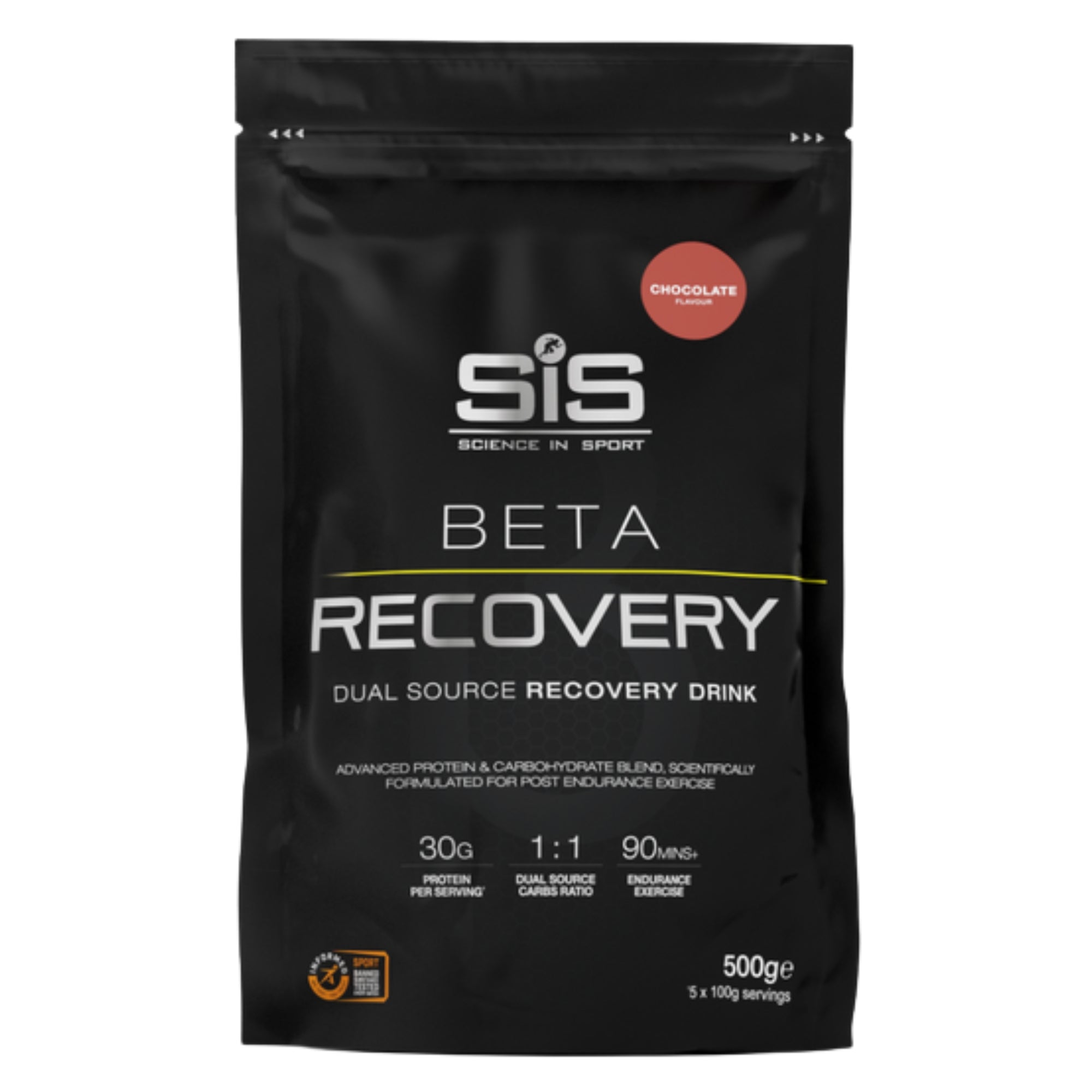 SiS BETA Recovery Chocolat 500g poudre shake de récupération avec protéine de lactosérum et glucides pour sportifs d'endurance #Contenance_500g