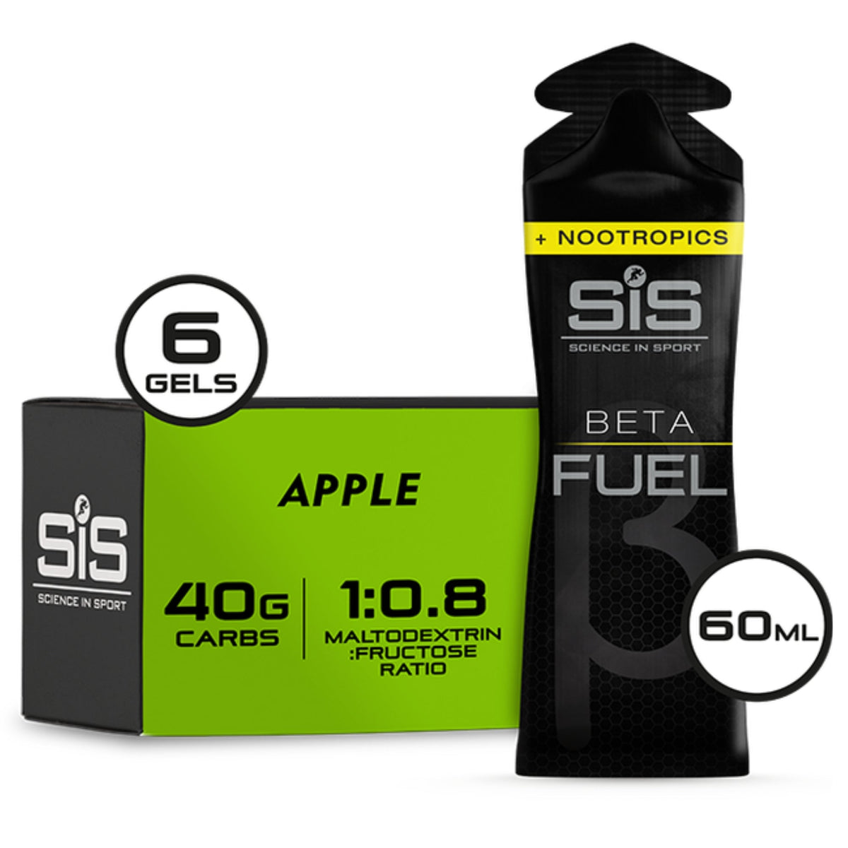 SiS Beta Fuel Gel + Nootropics Apple emballage 6 pièces