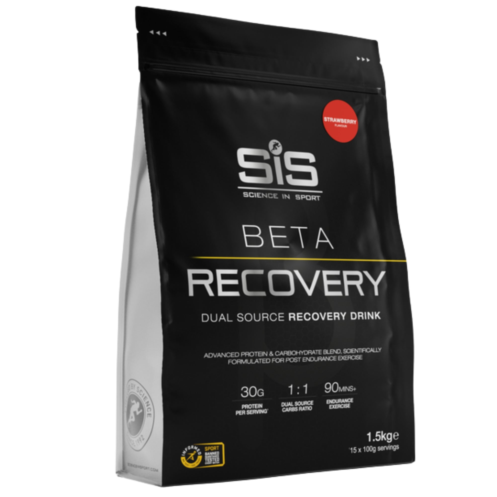 SiS BETA Recovery Fraise 1,5kg - shake de récupération riche en protéines avec 30g de protéines et des glucides #Contenance_1500g