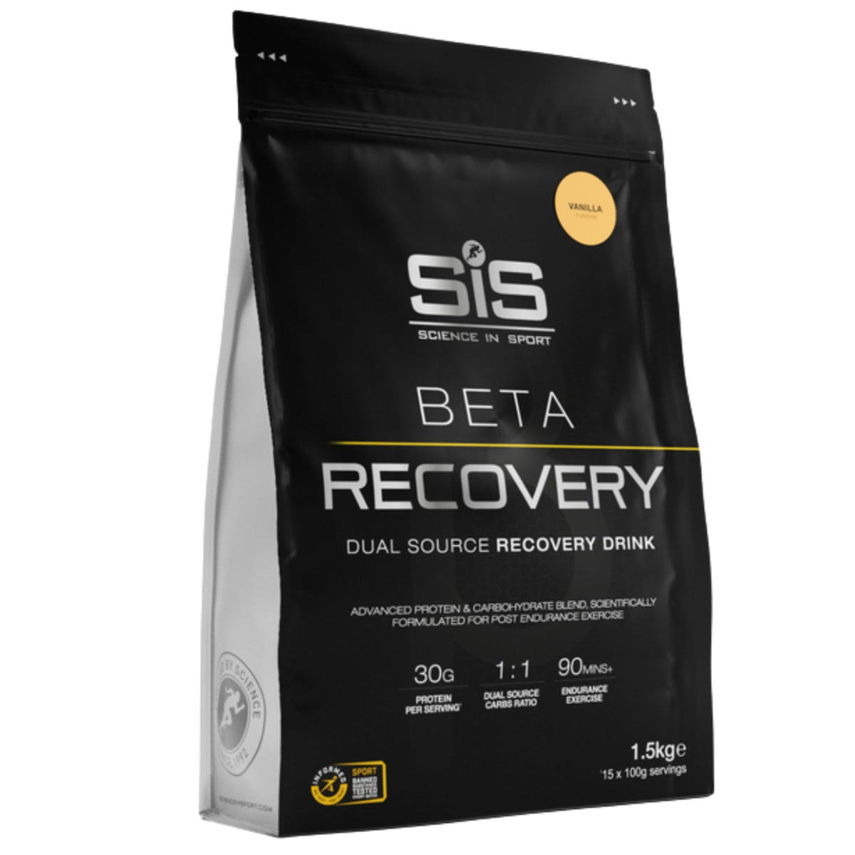 SiS BETA Recovery Vanille 1,5kg - shake de récupération riche en protéines avec 30g de protéines et des glucides #Contenance_1500g
