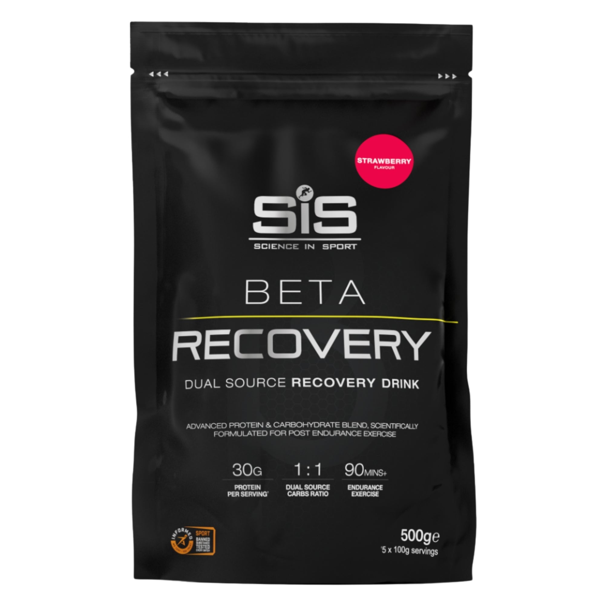 SiS BETA Recovery Fraise 500g poudre shake de récupération avec protéine de lactosérum et glucides pour sportifs d'endurance #Contenance_500g