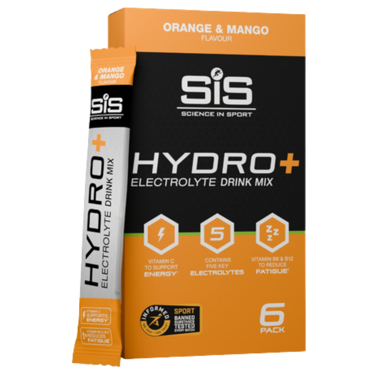 SiS Hydro+ Drink Mix Orange Mangue pack de 6 boisson aux électrolytes avec 5 minéraux et vitamines