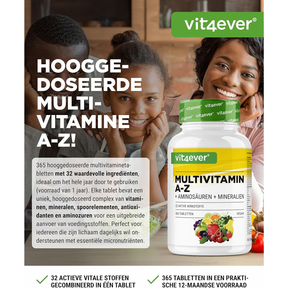 Vit4ever Multivitamines A-Z + Acides aminés + Minéraux - complément alimentaire sans ajouts inutiles