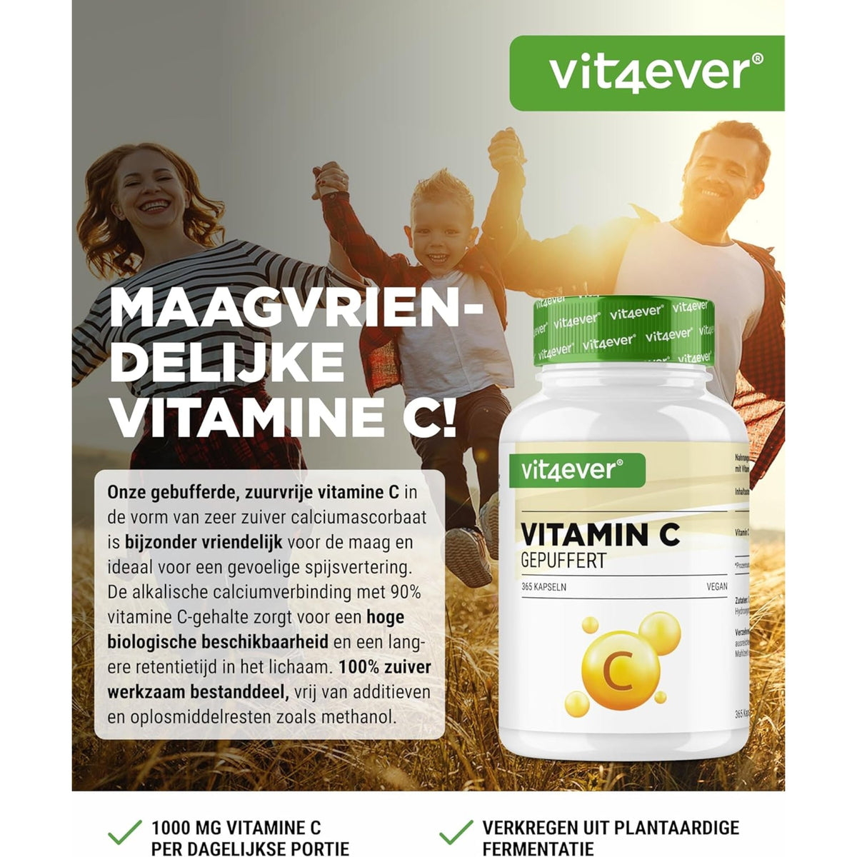 Vit4ever Vitamine C Tamponnée 1000mg - complément alimentaire sans ajouts inutiles