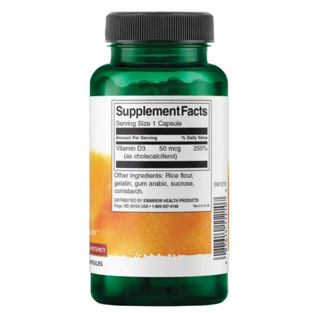 Valeurs nutritionnelles et ingrédients Swanson Vitamin D3 2.000IU - étiquette avec supplement facts