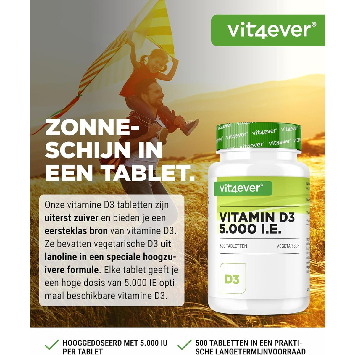 Vit4ever Vitamine D3 5000 UI Dépôt - complément alimentaire sans ajouts inutiles