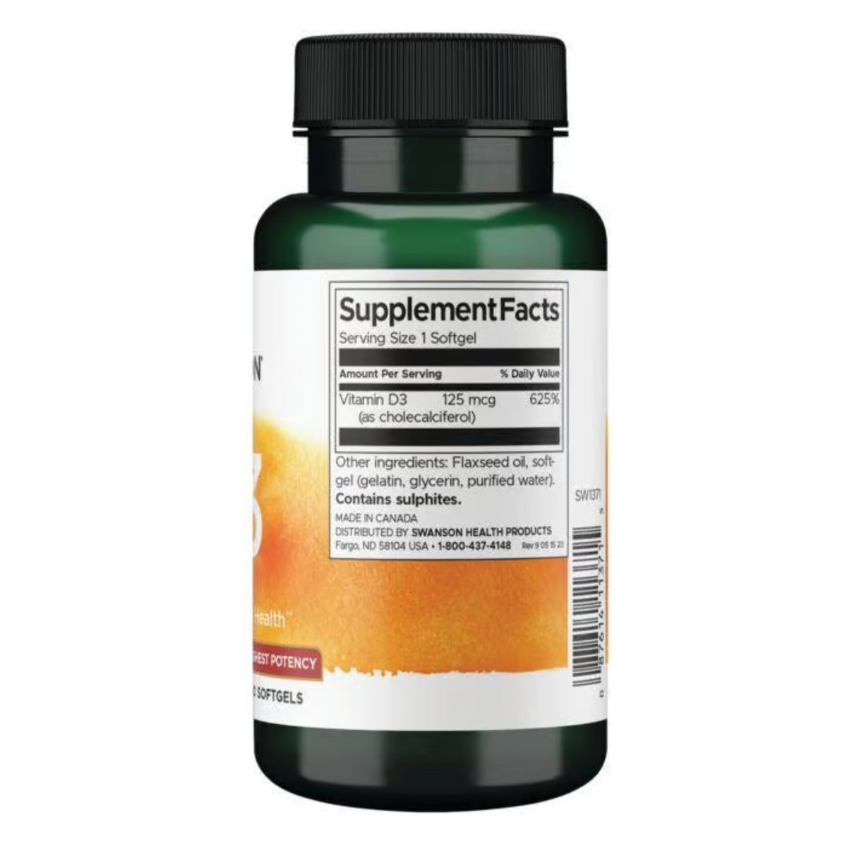 Swanson Vitamine D3 5000 UI 250 softgels - complément alimentaire