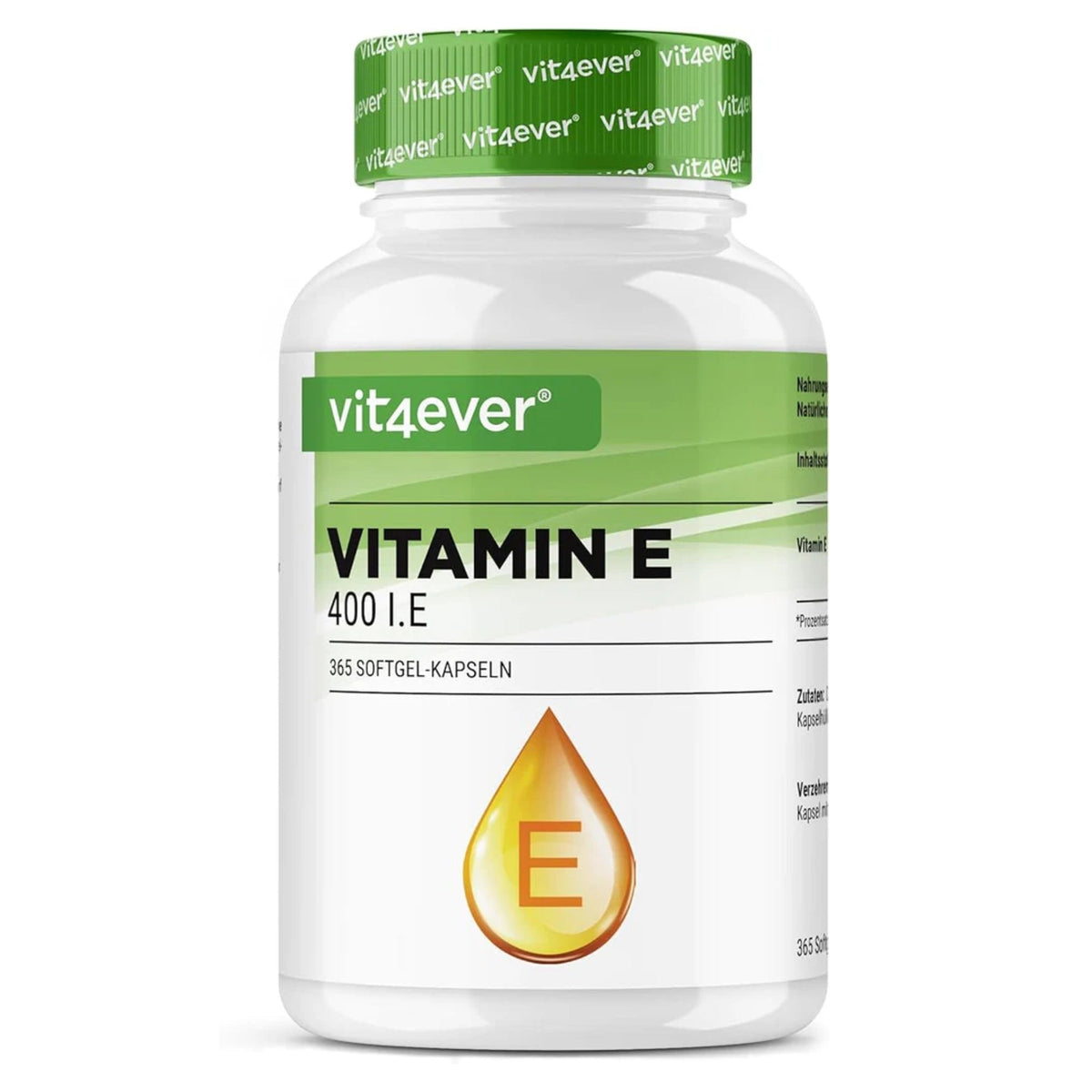 Vit4ever Vitamine E 400 UI 268mg 365 capsules molles - complément alimentaire | acheter en France