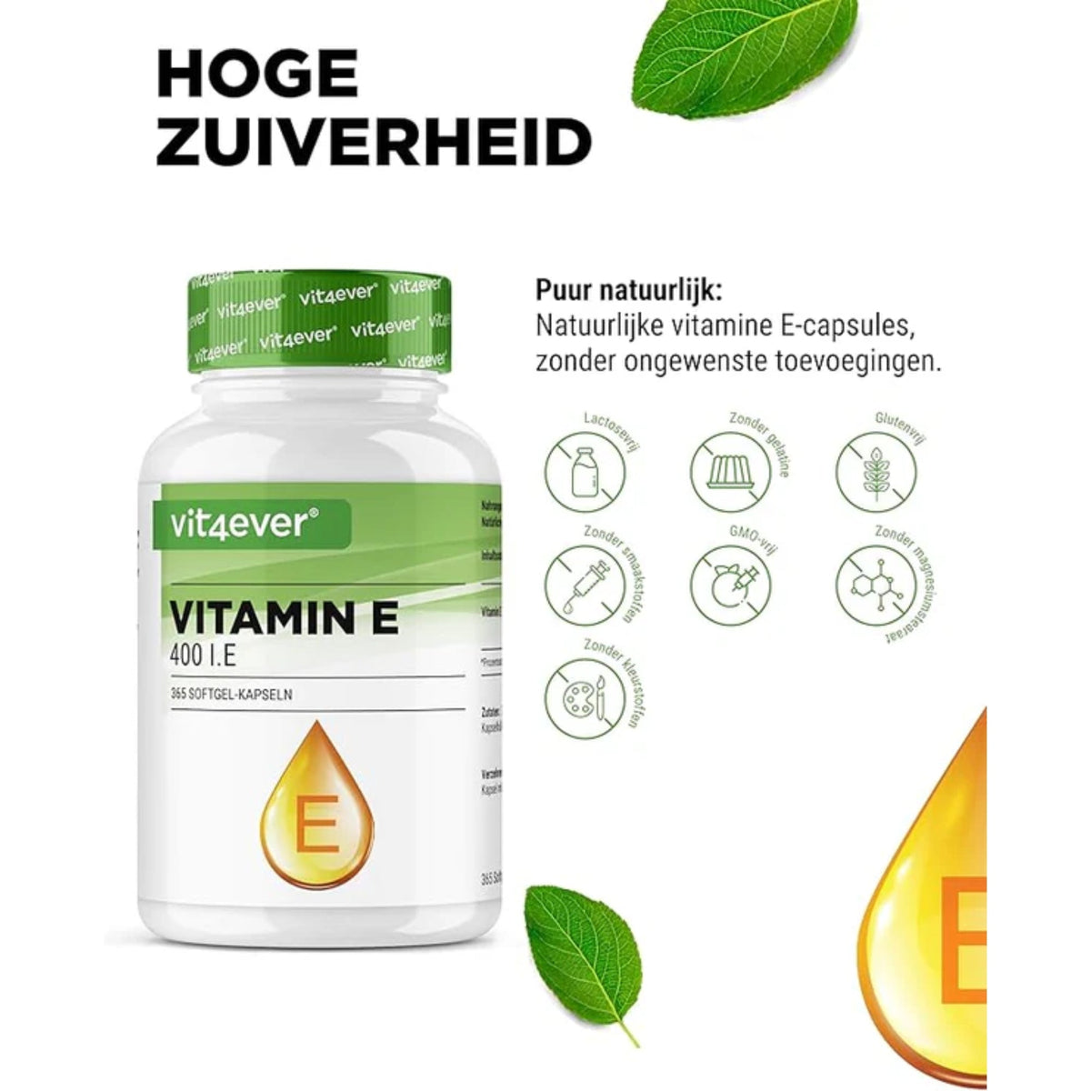 Vit4ever Vitamine E 400 UI 268mg - complément alimentaire sans additifs inutiles