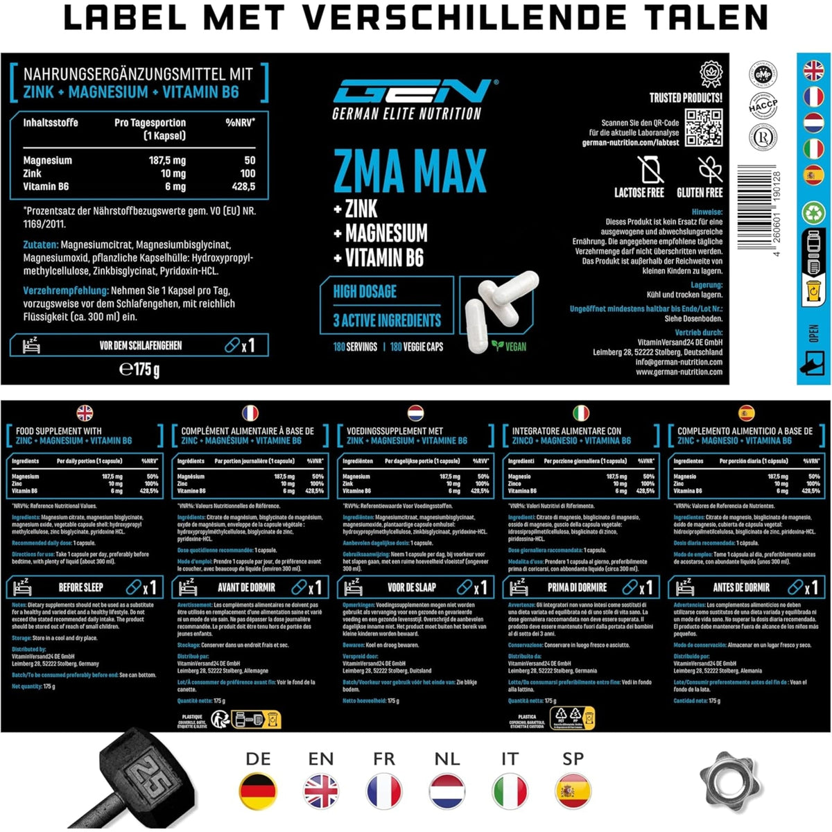 ZMA MAX GEN ingrédients et valeurs nutritionnelles