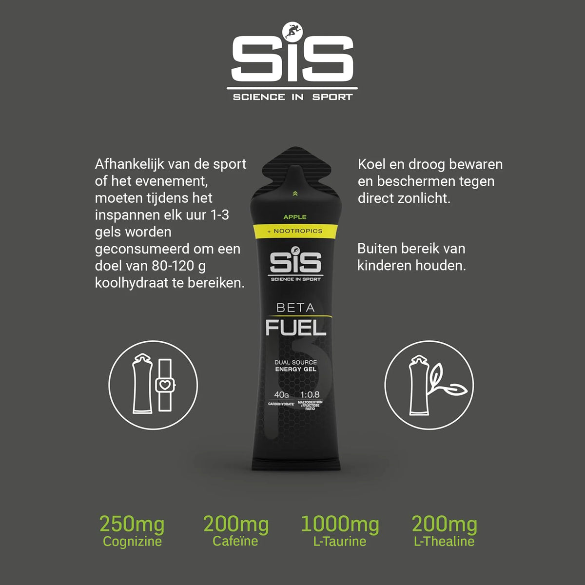 Avant de l'emballage du SiS Beta Fuel Gel + Nootropics saveur pomme 60 ml