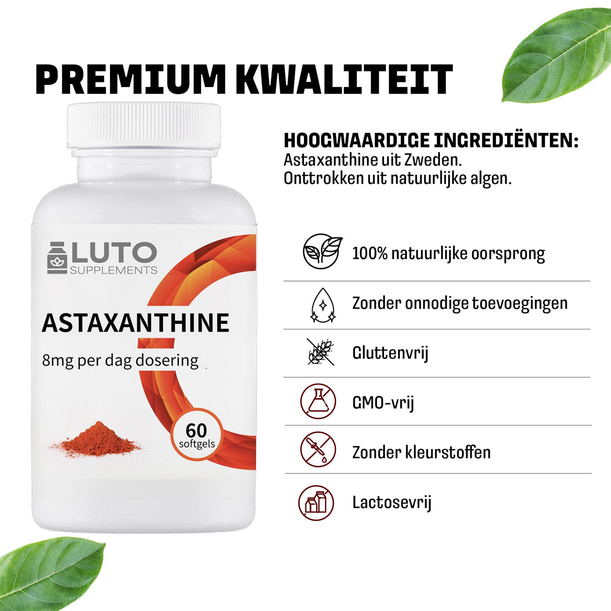 Qualité premium capsules molles LUTO Astaxanthine - végétarien, sans OGM, sans gluten et sans lactose