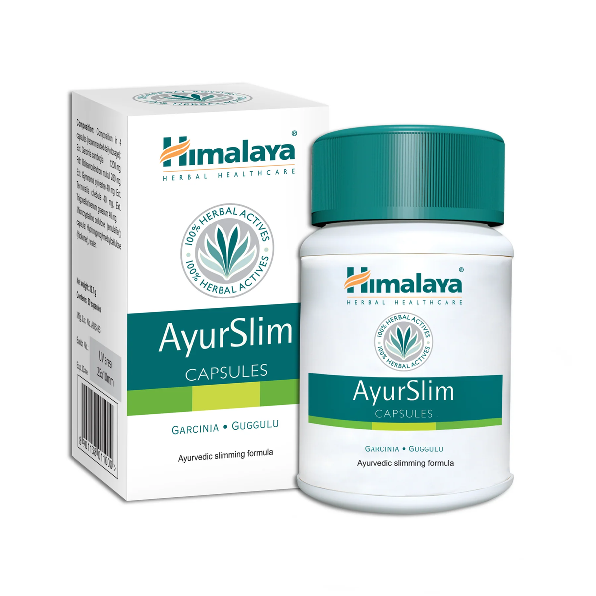 Himalaya AyurSlim 60 capsules, boîte et flacon - complément à base de plantes ayurvédique avec Garcinia cambogia et guggul pour la gestion du poids