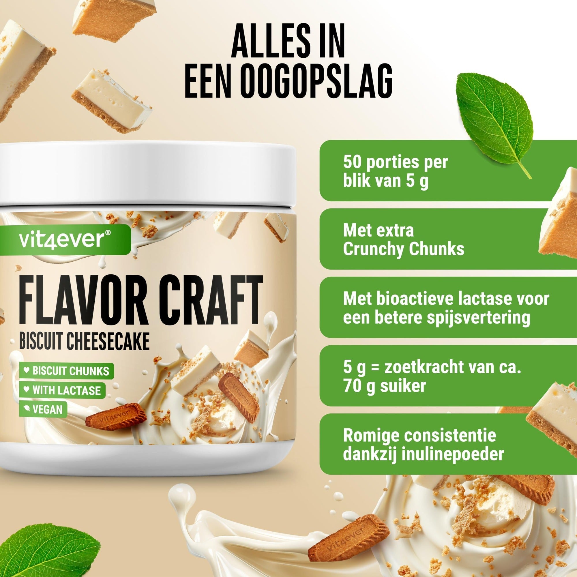 Vit4ever Flavor Craft Biscuit cheesecake 250 g poudre aromatisante avec 50 portions et consistance crémeuse