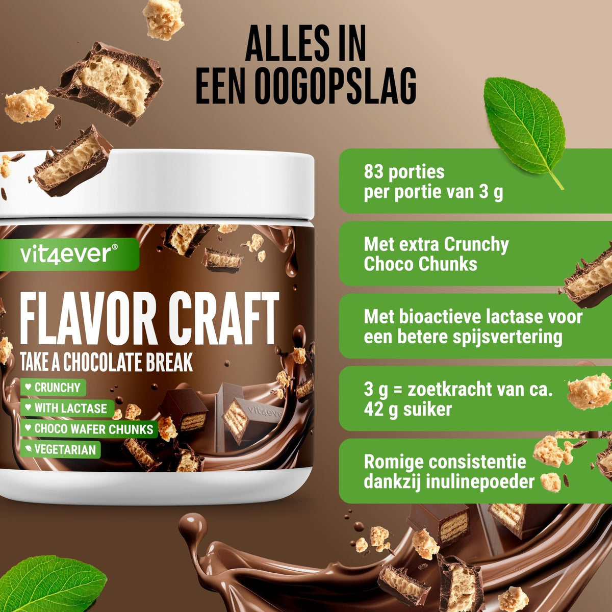 Vit4ever Flavor Craft Pause chocolat 250 g poudre aromatisante avec 50 portions et consistance crémeuse