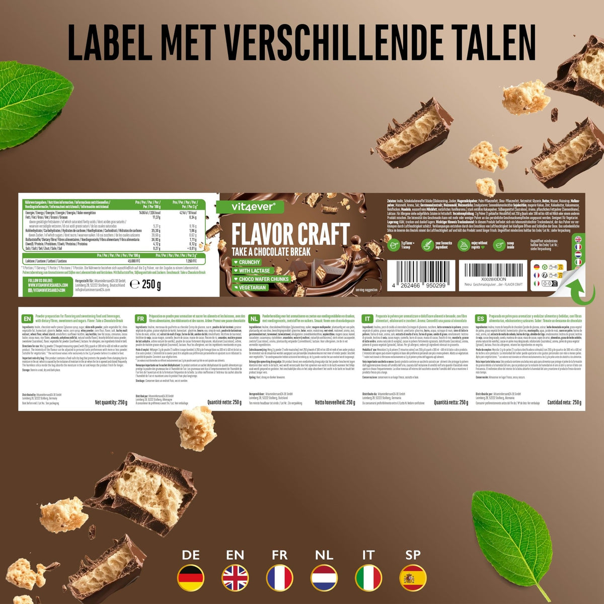 Étiquette et ingrédients Vit4ever Flavor Craft Poudre aromatisante Pause chocolat 250 g
