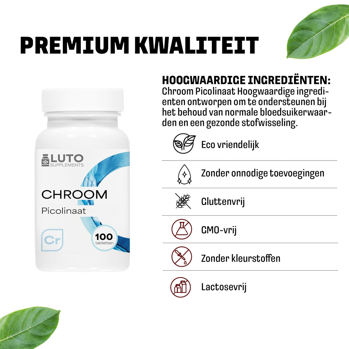 Qualité premium LUTO Picolinate de Chrome - vegan, sans gluten, sans colorant et sans conservateurs