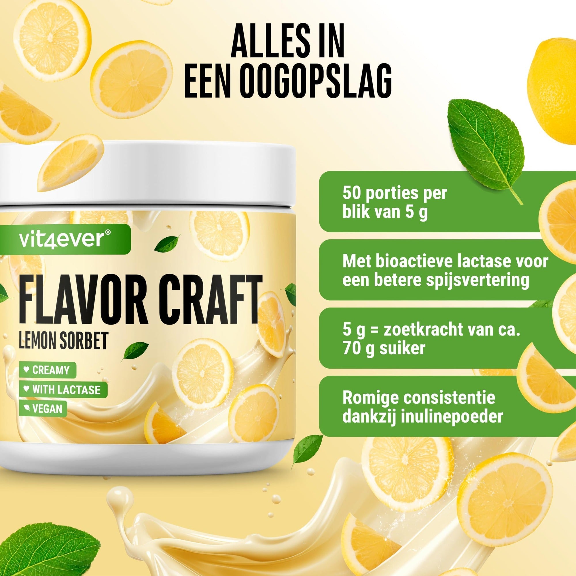 Étiquette et ingrédients Vit4ever Flavor Craft Poudre aromatisante Citron sorbet 250 g