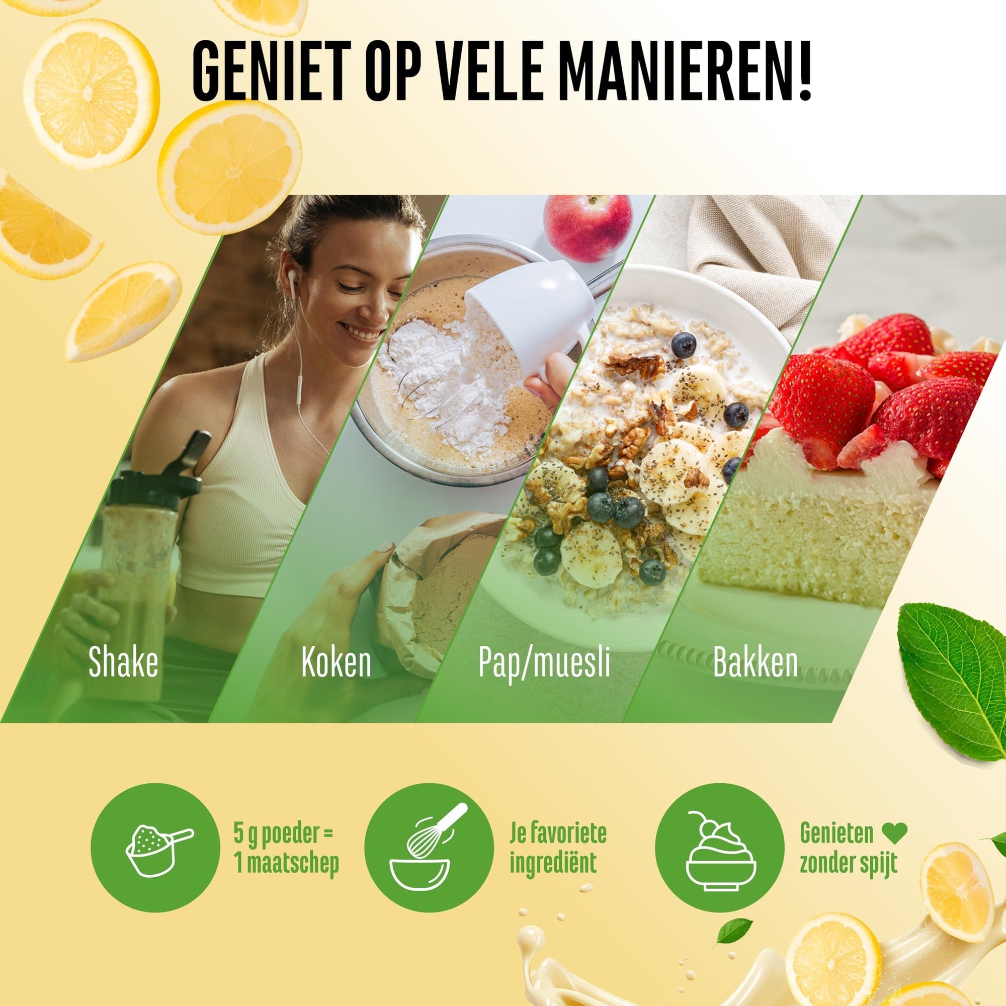 Poudre aromatisante Citron sorbet Vit4ever Flavor Craft dans shake, fromage blanc, flocons d'avoine et pâtisseries